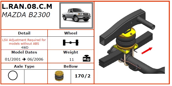 L.RAN.08.C.M/馬自達(dá)空氣懸掛系統(tǒng)/馬自達(dá)空氣懸掛/馬自達(dá)B2300 (2001–2006) 空氣懸架